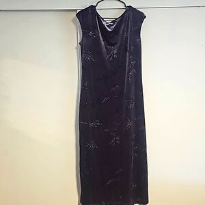 Vintage 90s y2k Hillard and Hanson grey velvet beaded cap sleeve maxi dress